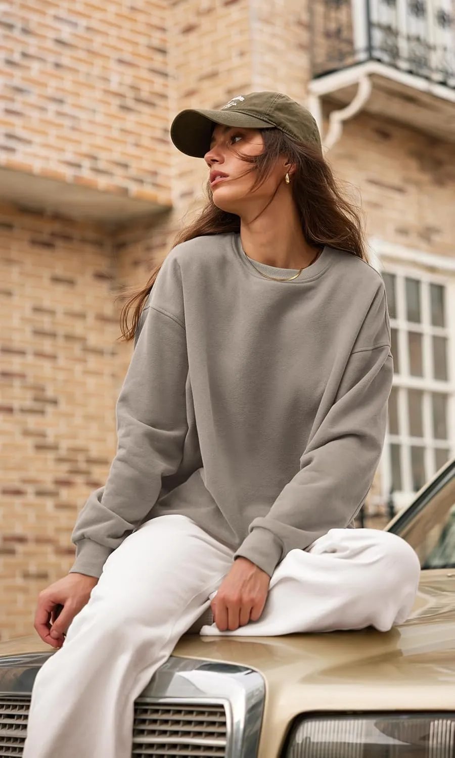 ODODOS Women's Fleece Lined Oversized Sweatshirts Long Sleeve Crew Neck Pullover Top