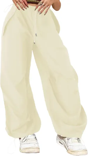 ONIRIKE Womens Parachute Pants Drawstring Elastic Low Waist Sweatpants Loose Baggy Y2K Cargo Pants Trousers with Pockets