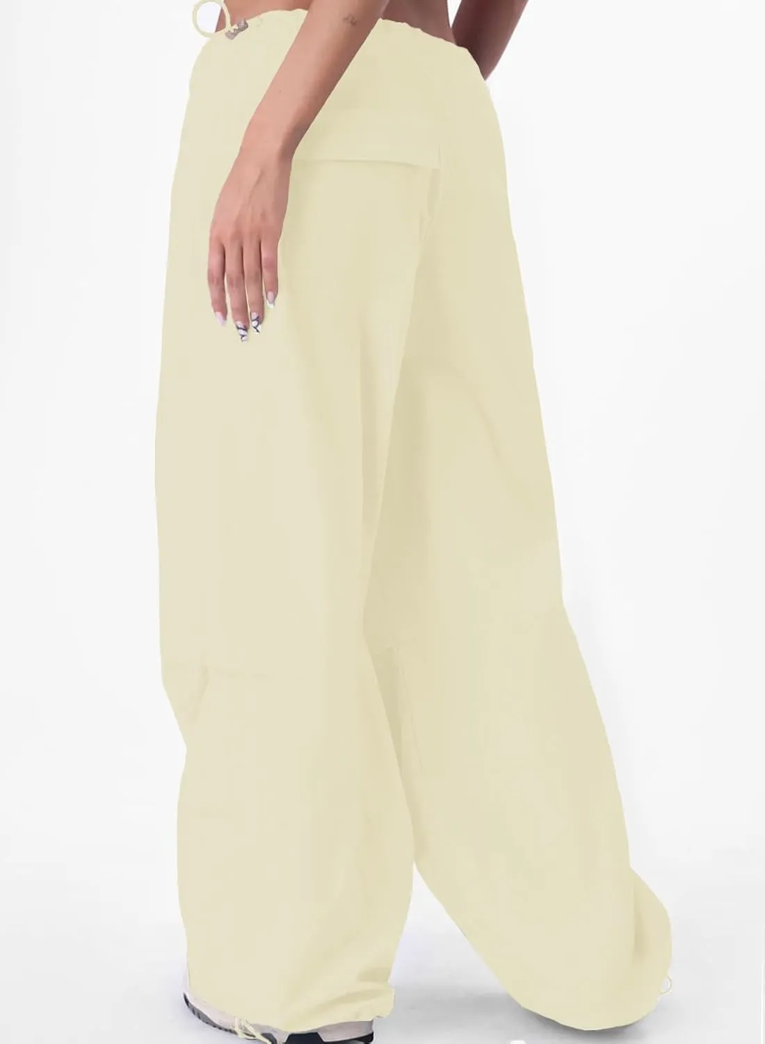 ONIRIKE Womens Parachute Pants Drawstring Elastic Low Waist Sweatpants Loose Baggy Y2K Cargo Pants Trousers with Pockets