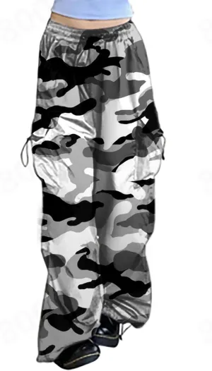 Parachute Pants for Women, Y2k Cargo Pants Women Baggy Drawstring High Rise Straight Leg Baggy Pants Jogger Sweatpants