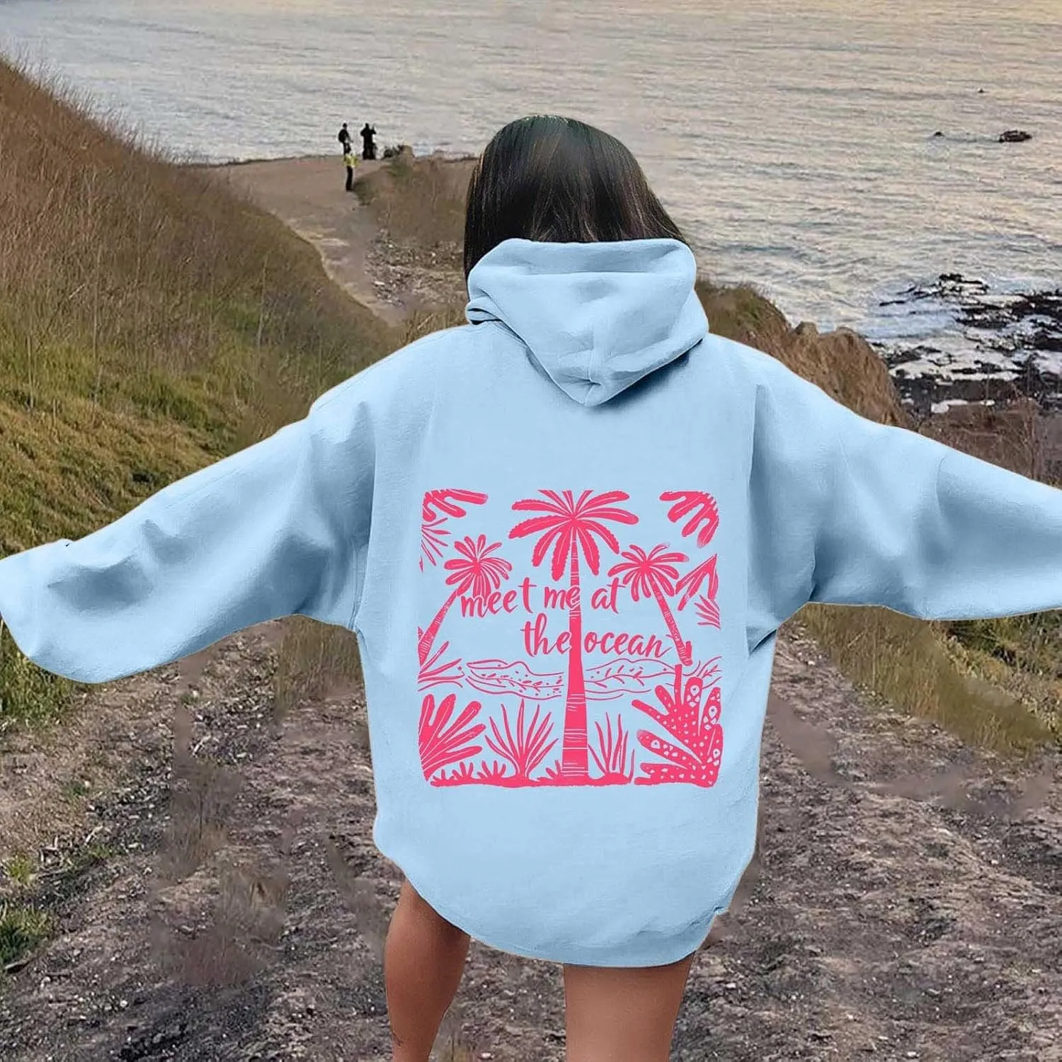 Pink Hoodie for Teen Girls Cute Preppy Clothes Women Fashion Trendy Beach Graphic Sweatshirts Hoodies