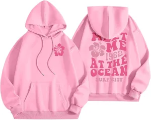 Pink Hoodie for Teen Girls Cute Preppy Clothes Women Fashion Trendy Beach Graphic Sweatshirts Hoodies