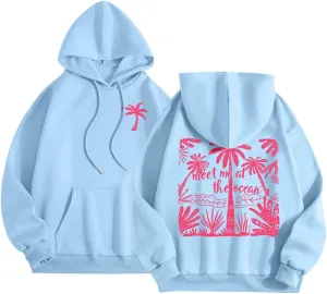 Pink Hoodie for Teen Girls Cute Preppy Clothes Women Fashion Trendy Beach Graphic Sweatshirts Hoodies