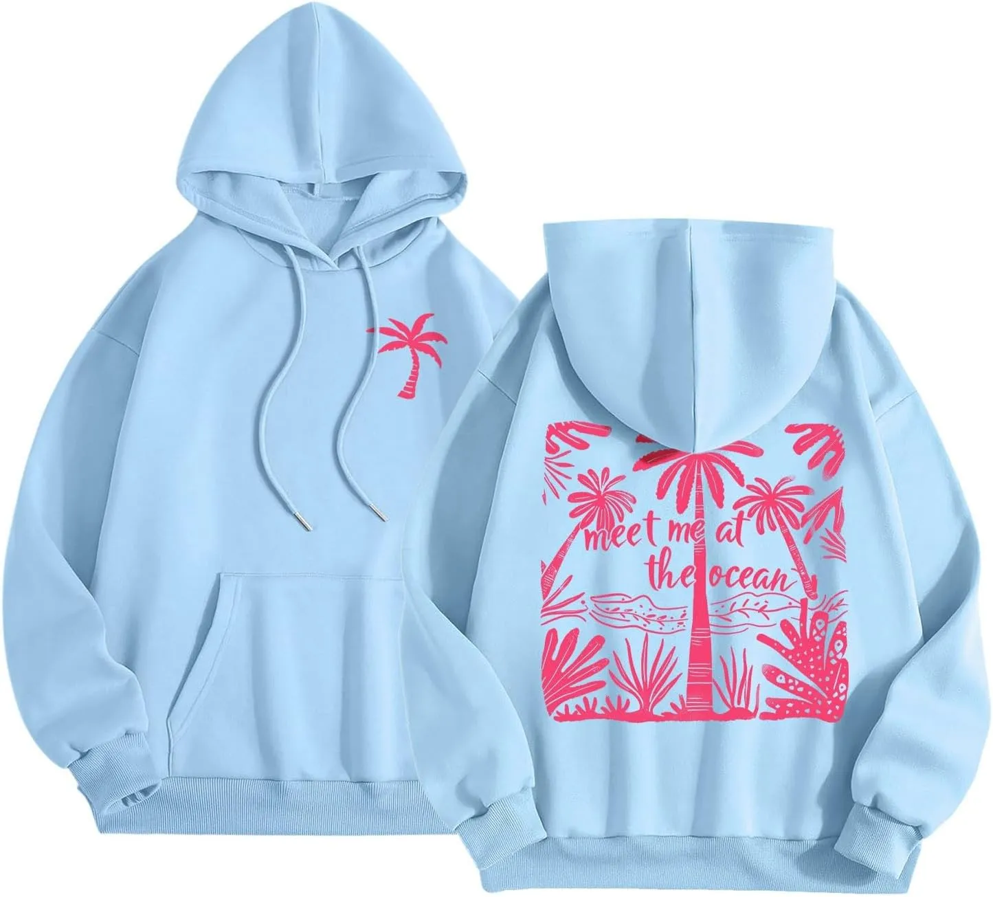 Pink Hoodie for Teen Girls Cute Preppy Clothes Women Fashion Trendy Beach Graphic Sweatshirts Hoodies