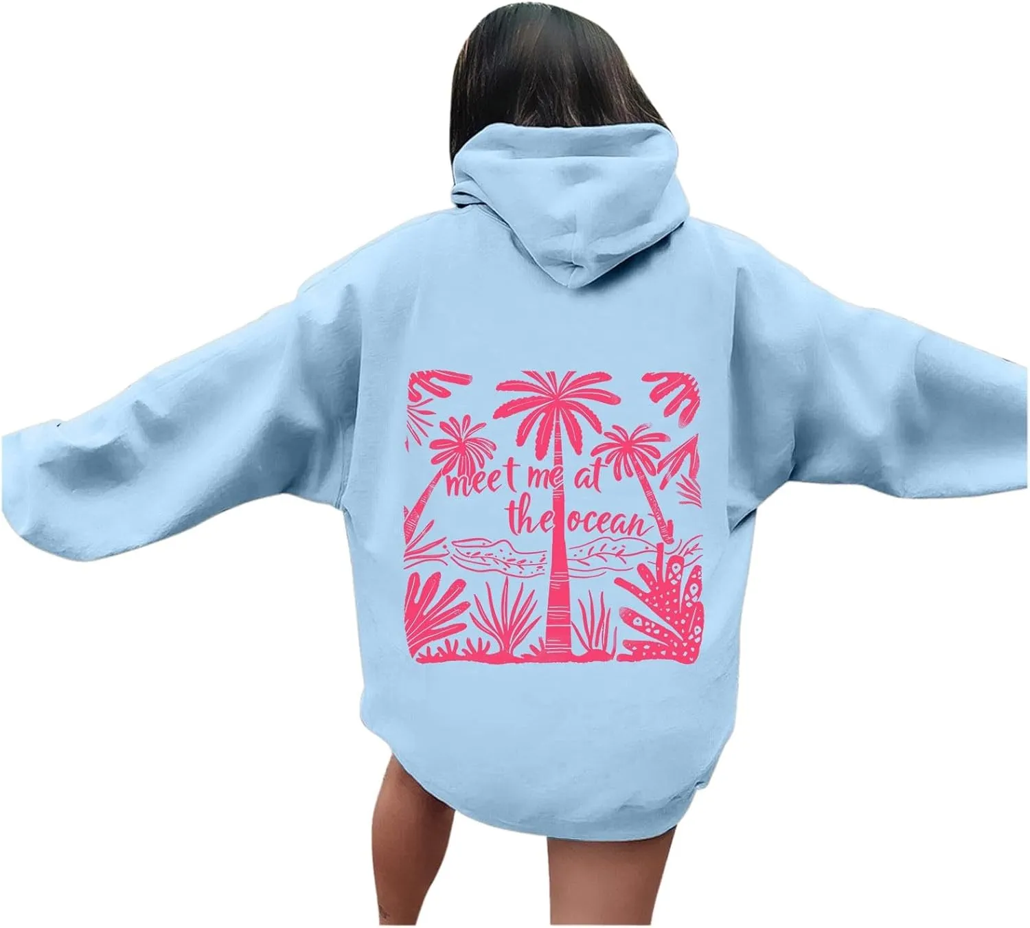Pink Hoodie for Teen Girls Cute Preppy Clothes Women Fashion Trendy Beach Graphic Sweatshirts Hoodies