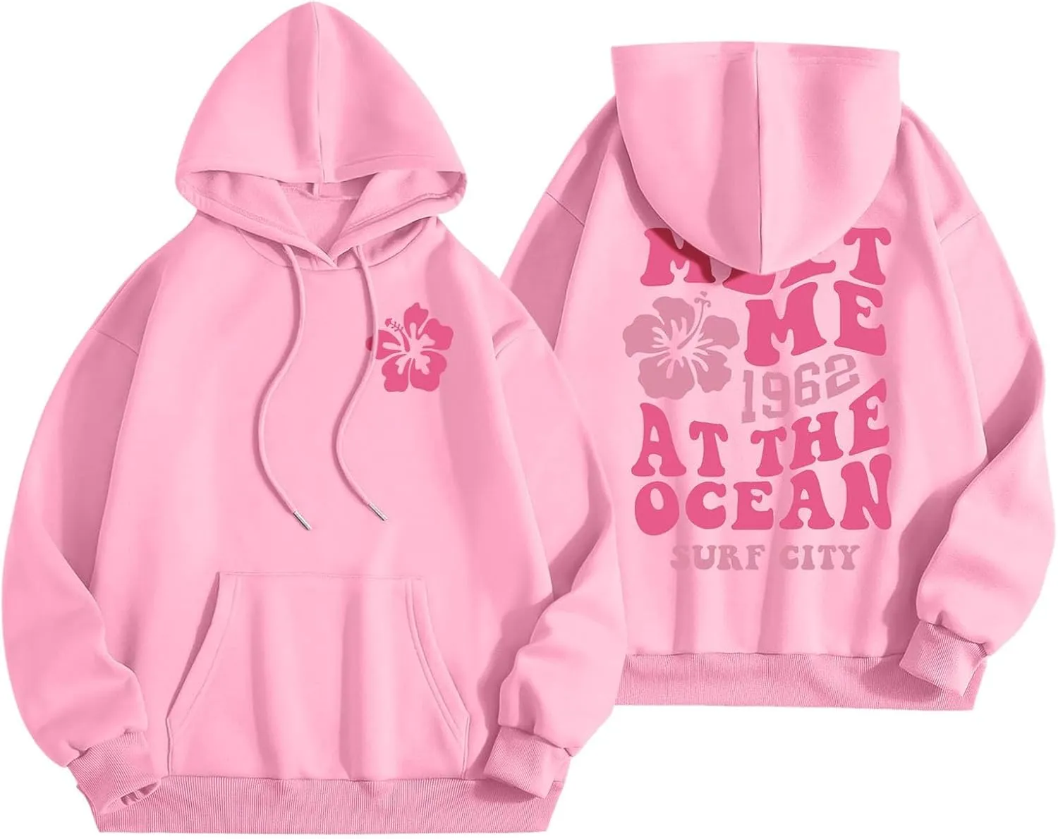 Pink Hoodie for Teen Girls Cute Preppy Clothes Women Fashion Trendy Beach Graphic Sweatshirts Hoodies