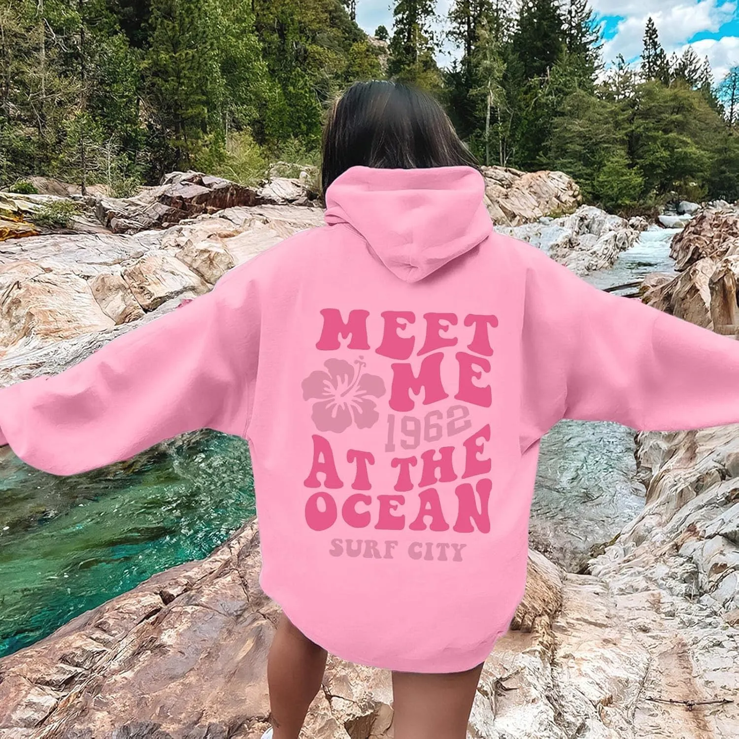 Pink Hoodie for Teen Girls Cute Preppy Clothes Women Fashion Trendy Beach Graphic Sweatshirts Hoodies