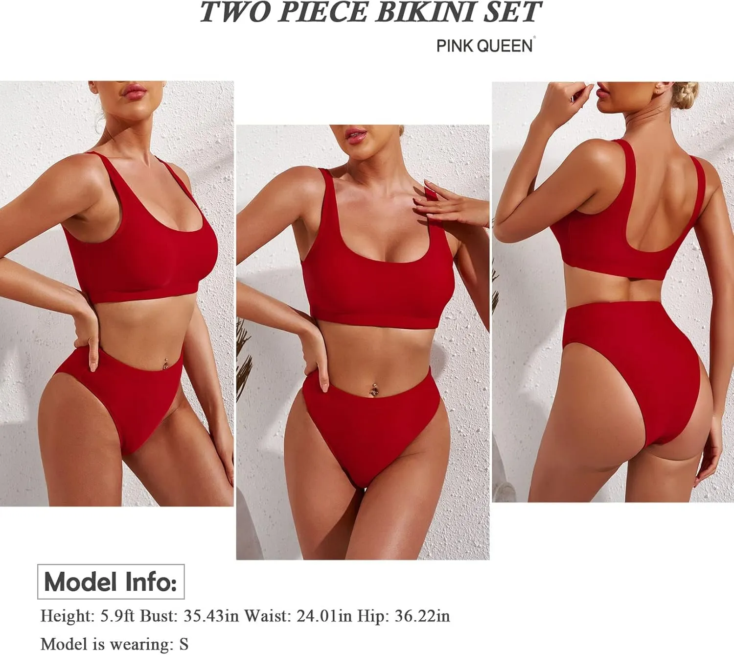 Pink Queen Women's Crop Top High Waisted Cheeky Bikini Set Two Piece Swimsuits