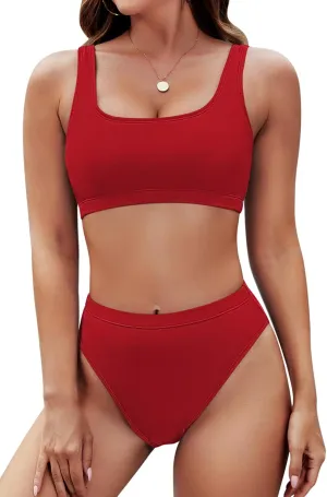 Pink Queen Women's Crop Top High Waisted Cheeky Bikini Set Two Piece Swimsuits