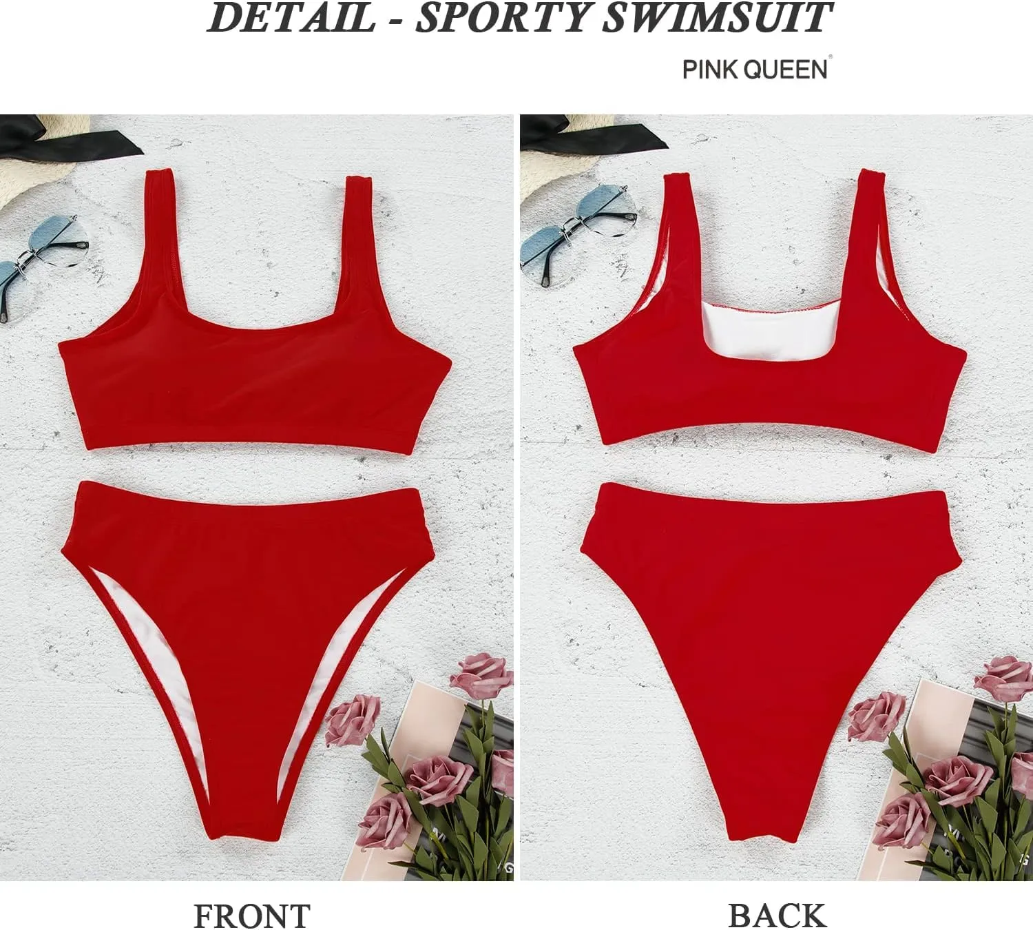 Pink Queen Women's Crop Top High Waisted Cheeky Bikini Set Two Piece Swimsuits