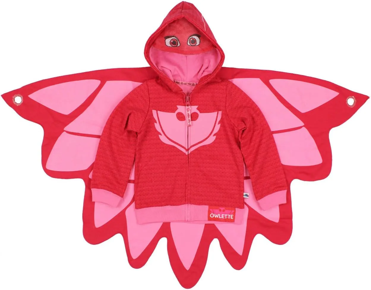 PJ Masks Girls' Toddler Owlette Zip Up Fleece Hoodie with Mesh Mask and Detachable Cape