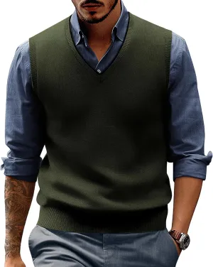 PJ PAUL JONES Mens Sweater Vest Wool Blended Knitted Vest Sweaters V-Neck Sleeveless Pullover Vests