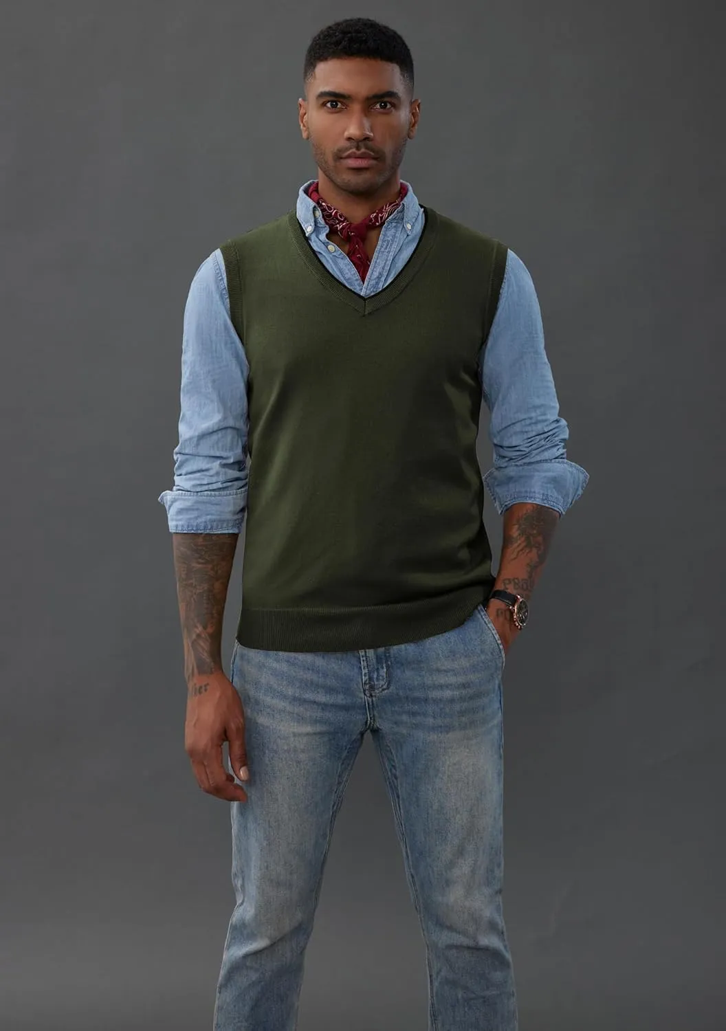 PJ PAUL JONES Mens Sweater Vest Wool Blended Knitted Vest Sweaters V-Neck Sleeveless Pullover Vests