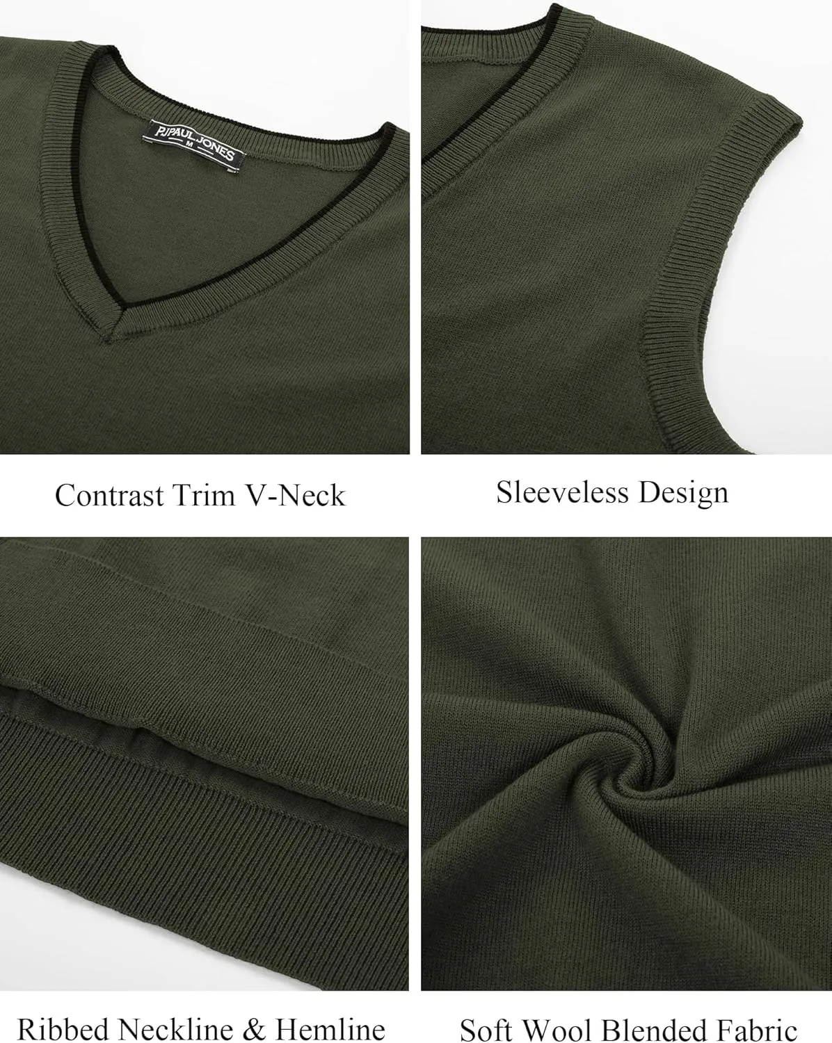 PJ PAUL JONES Mens Sweater Vest Wool Blended Knitted Vest Sweaters V-Neck Sleeveless Pullover Vests