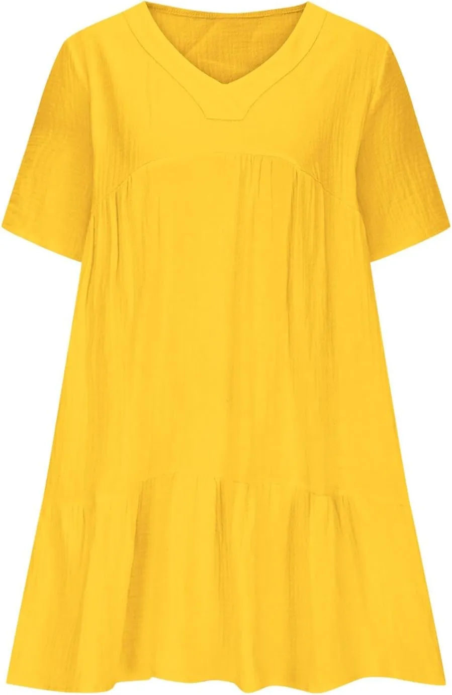 Plus Size Dress for Women Casual V Neck Short Sleeve Tshirt Dress Pleated Tiered Ruffle Midi Dresses with Pockets
