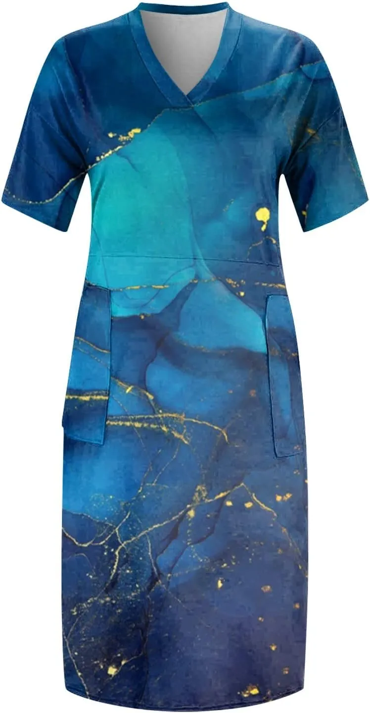 Plus Size Dress Womens 2024 Plus Size Loose Knee Trendy V-Neck Ladies Pocket Breathable Daily Dress