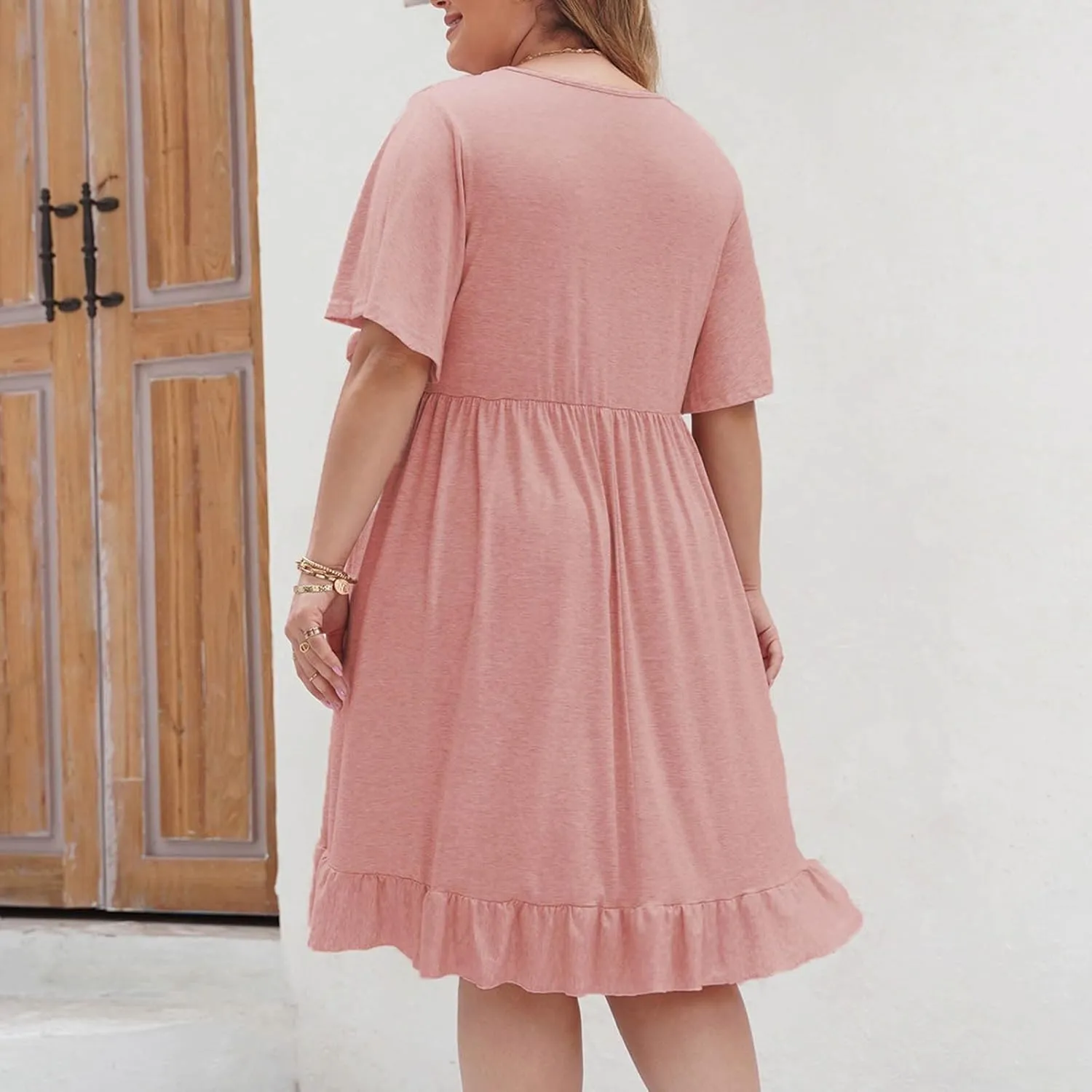 Plus Size Lace Patchwork Mini Dress for Women Elegant Crew Neck Short Sleeve Ruffle A Line Dresses 2025 Summer