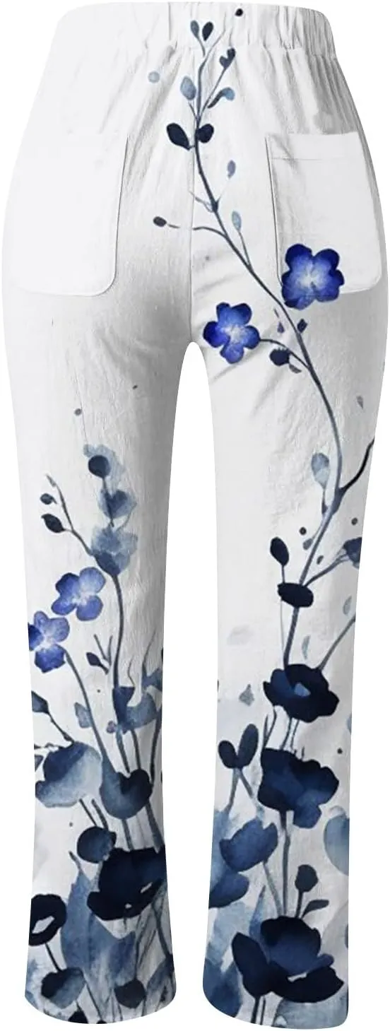 PTOLOCIF Petite Linen Pants for Women High Waisted Wide Leg Palazzo Pant Drawstring Casual Loose Pants Trousers with Pockets