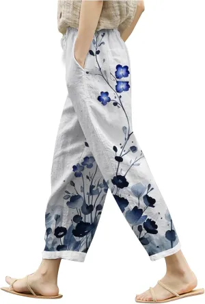 PTOLOCIF Petite Linen Pants for Women High Waisted Wide Leg Palazzo Pant Drawstring Casual Loose Pants Trousers with Pockets