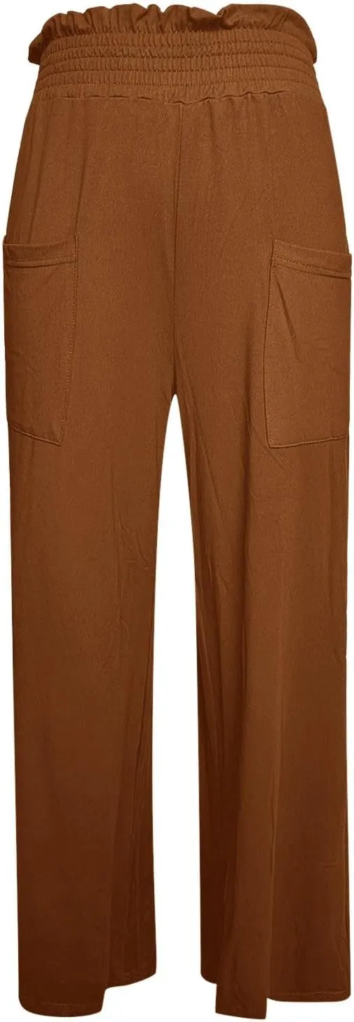 PTOLOCIF Petite Linen Pants for Women Summer Drawstring Waist Pants Wide Leg Loose Cotton Linen Palazzo Trousers with Pockets