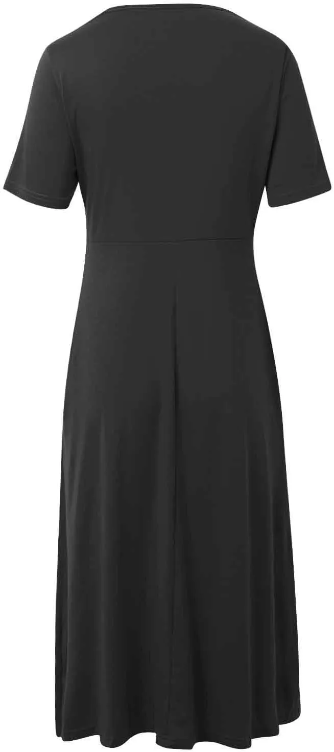 PTOLOCIF Women Fashion Solid Short Sleeve Casual Loose Long Dress with Pockets Dress for Women Beach Summer