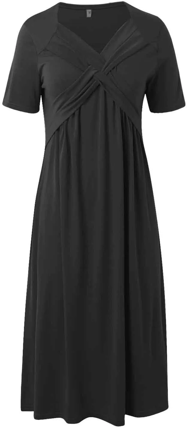 PTOLOCIF Women Fashion Solid Short Sleeve Casual Loose Long Dress with Pockets Dress for Women Beach Summer