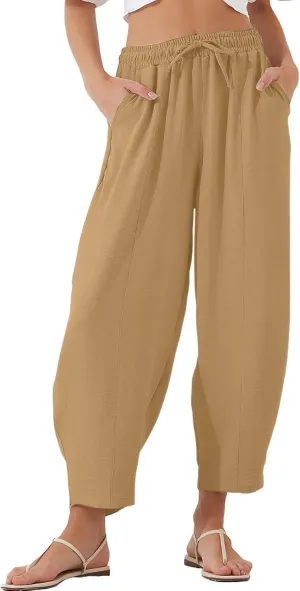 PTOLOCIF Womens Casual Linen Pants High Waisted Wide Leg Palazzo Pant Drawstring Casual Loose Pants Trousers with Pockets