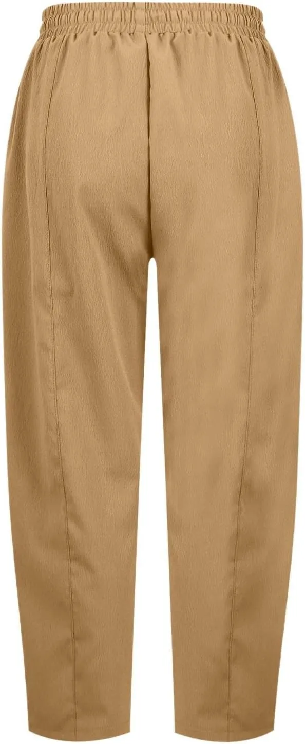 PTOLOCIF Womens Casual Linen Pants High Waisted Wide Leg Palazzo Pant Drawstring Casual Loose Pants Trousers with Pockets