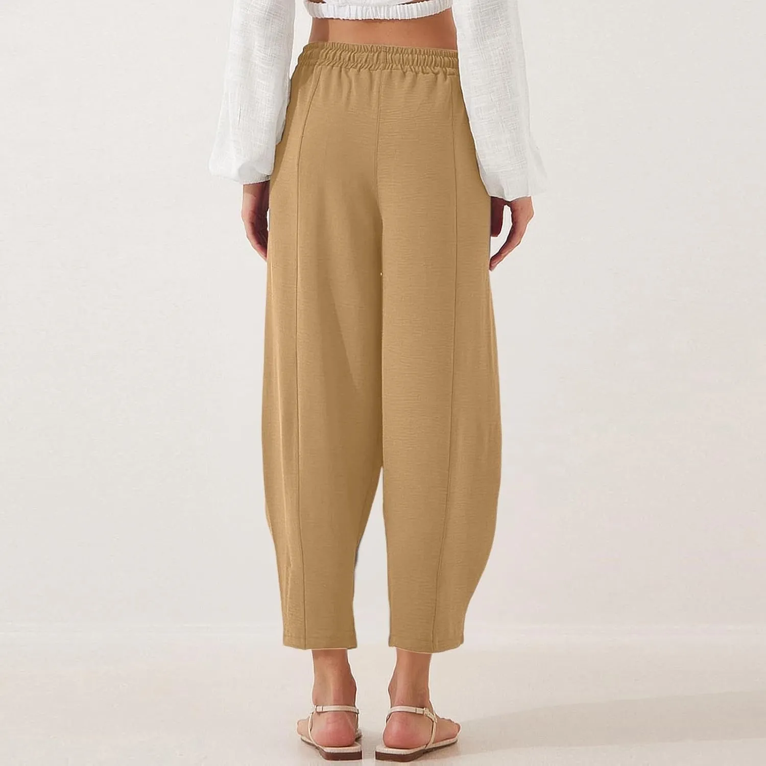 PTOLOCIF Womens Casual Linen Pants High Waisted Wide Leg Palazzo Pant Drawstring Casual Loose Pants Trousers with Pockets