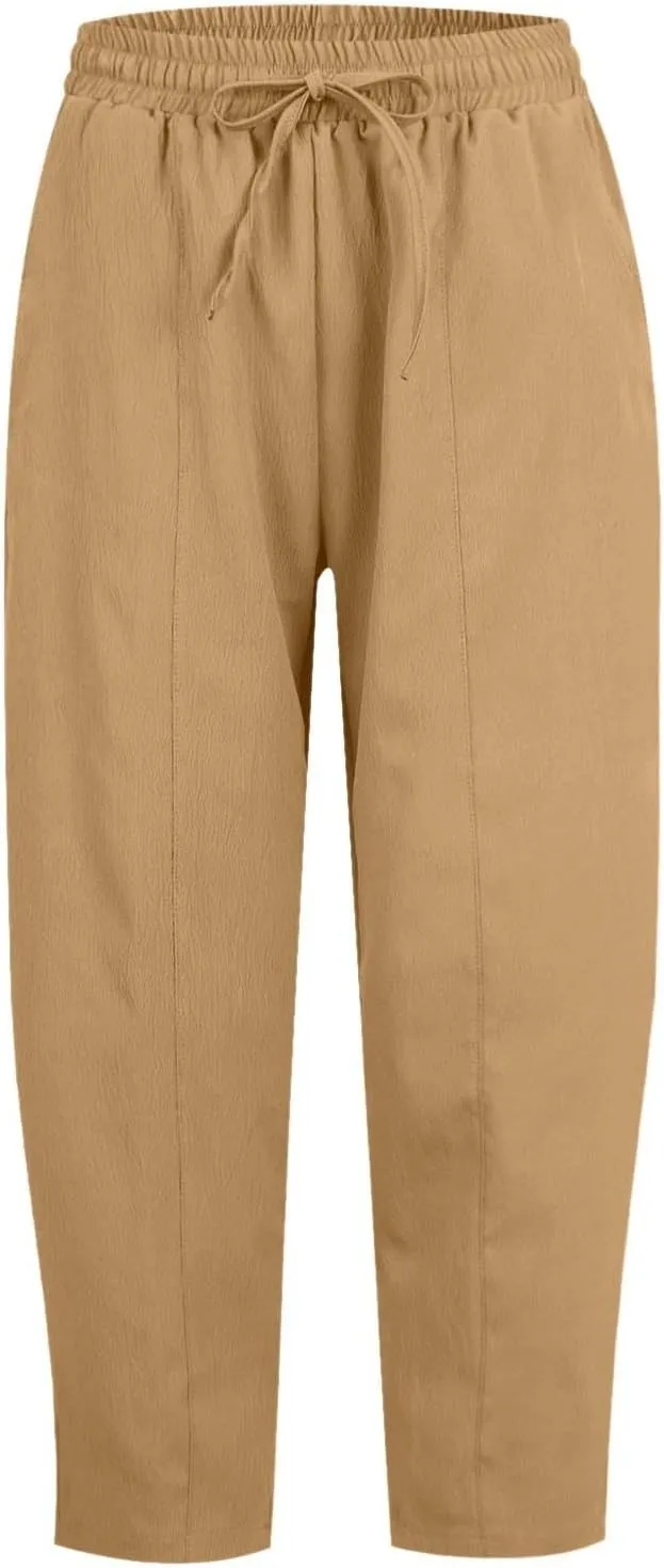 PTOLOCIF Womens Casual Linen Pants High Waisted Wide Leg Palazzo Pant Drawstring Casual Loose Pants Trousers with Pockets