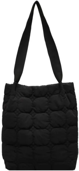 Puffer Bucket Bag for Women Large Capacity Shoulder Handbag with Quilted Plaid Design for Casual Daily Use or Travel