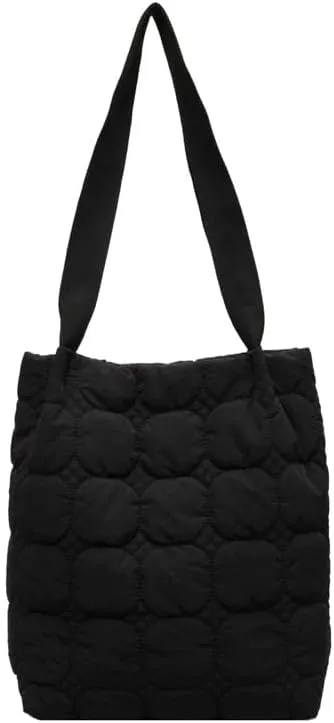 Puffer Bucket Bag for Women Large Capacity Shoulder Handbag with Quilted Plaid Design for Casual Daily Use or Travel