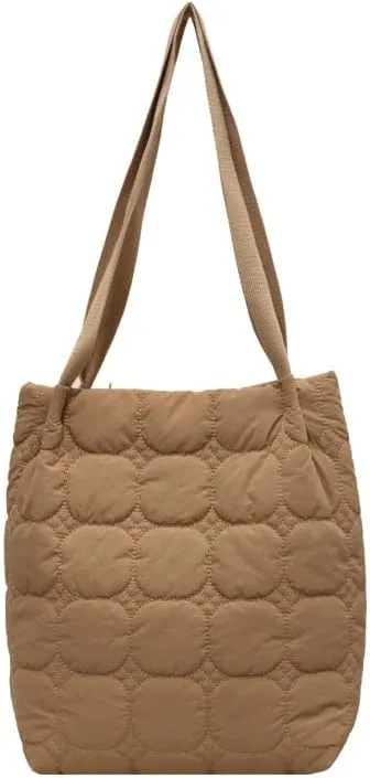 Puffer Bucket Bag for Women Large Capacity Shoulder Handbag with Quilted Plaid Design for Casual Daily Use or Travel