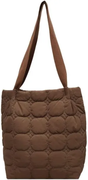 Puffer Bucket Bag for Women Large Capacity Shoulder Handbag with Quilted Plaid Design for Casual Daily Use or Travel