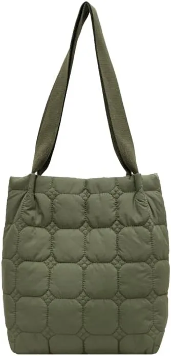 Puffer Bucket Bag for Women Large Capacity Shoulder Handbag with Quilted Plaid Design for Casual Daily Use or Travel