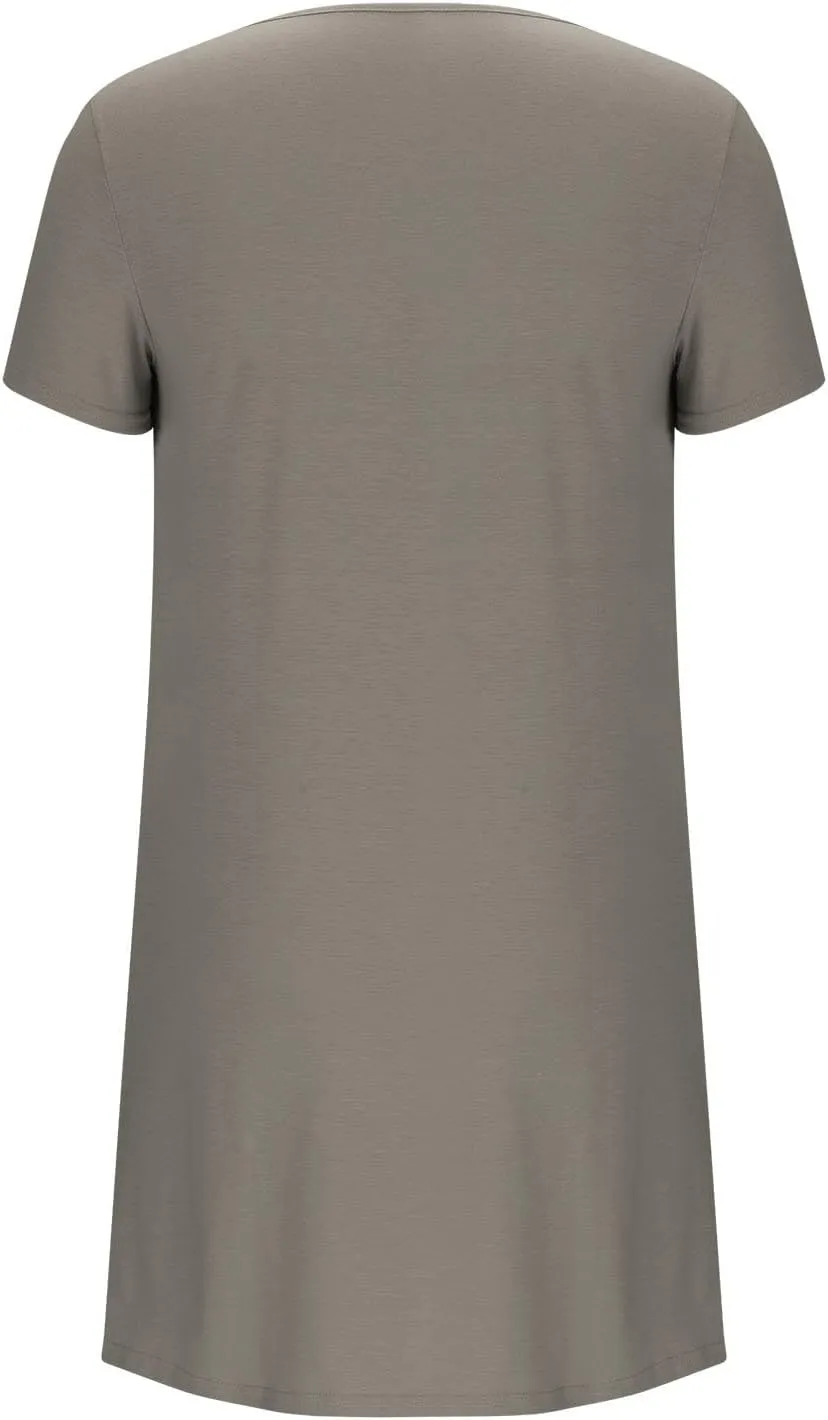 QIGUAND Women Pleats Draped T Shirt Dress Summer Short Sleeve Crewneck Mini Dresses Casual Comfy Loungewear Pjs Tunic Dress