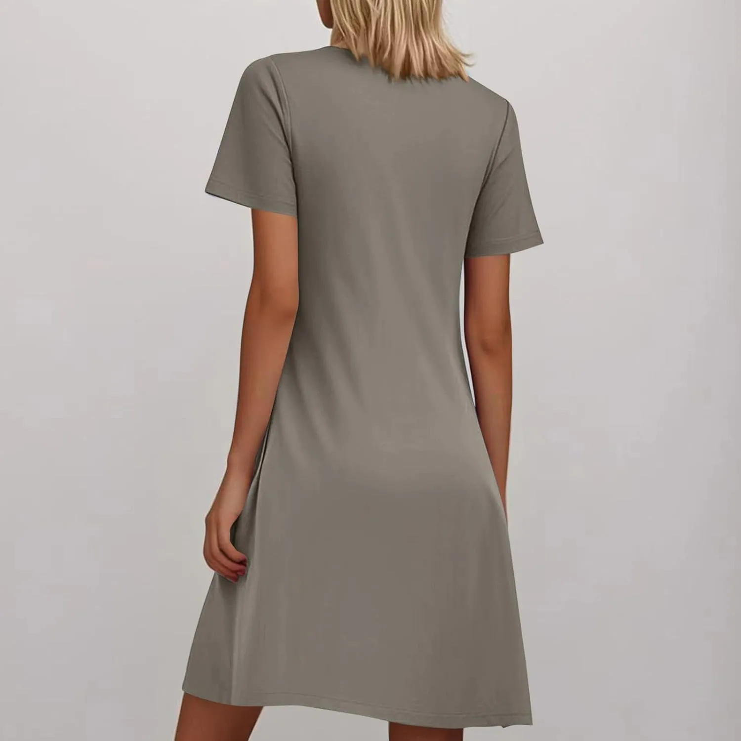 QIGUAND Women Pleats Draped T Shirt Dress Summer Short Sleeve Crewneck Mini Dresses Casual Comfy Loungewear Pjs Tunic Dress