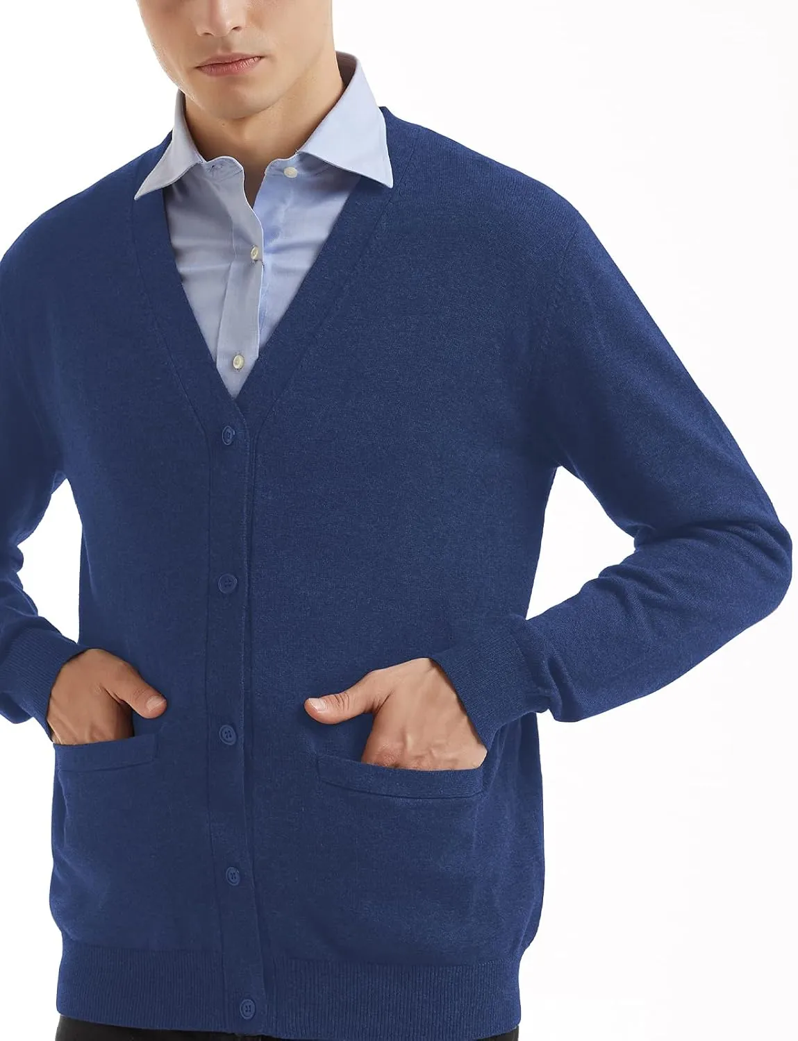 QUALFORT Men's 100% Cotton Cardigan Sweater Casual V-Neck Button Down Knitted Outerwear with Pockets