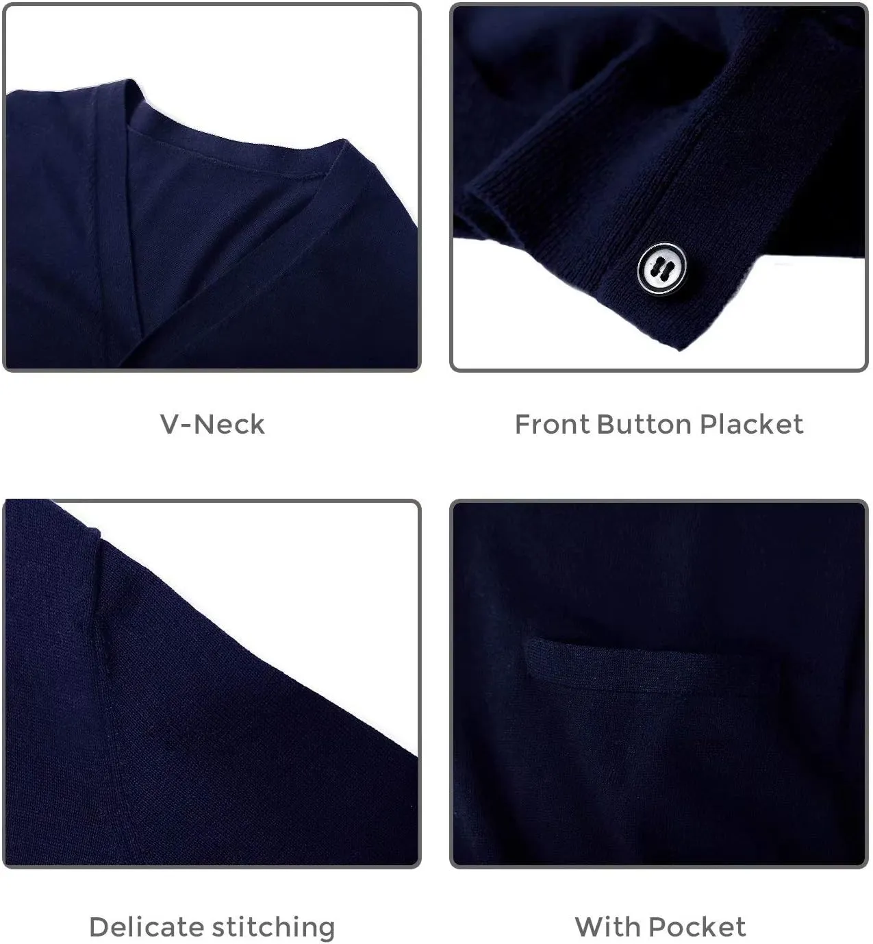 QUALFORT Men's 100% Cotton Cardigan Sweater Casual V-Neck Button Down Knitted Outerwear with Pockets