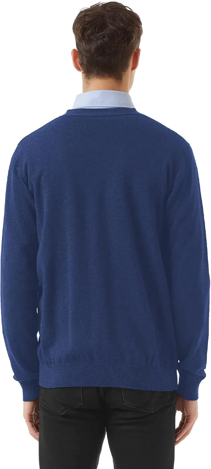QUALFORT Men's 100% Cotton Cardigan Sweater Casual V-Neck Button Down Knitted Outerwear with Pockets
