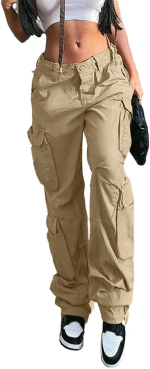QYANGG Baggy Cargo Pants Women High Waist Pants for Women Loose Pocket Jogger Straight Wide Leg Y2K Cargo Pants