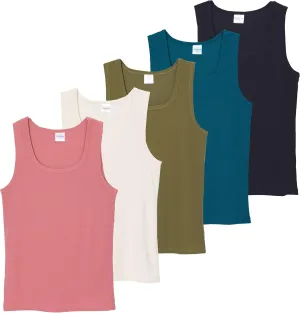 Real Essentials 5 Pack: Women's Ribbed Sleeveless Tank Top - Yoga Casual Tops
