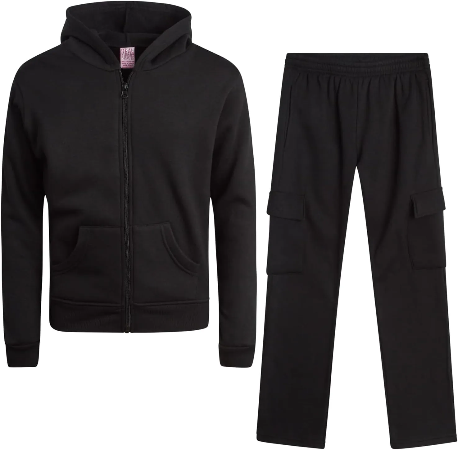 Real Love Girls' Jog Set - 2 Piece Soft Fleece Zip Up Hoodie and Flare Cargo Pants - Activewear Set for Girls (Sizes: 7-16)