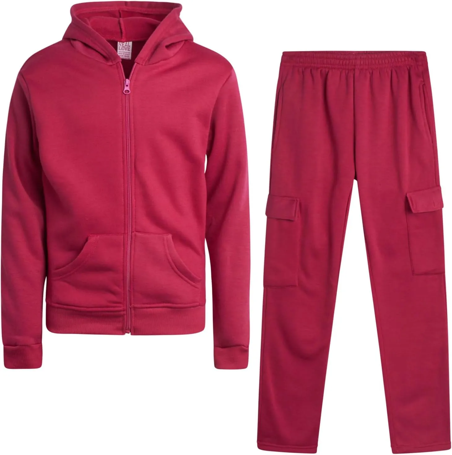 Real Love Girls' Jog Set - 2 Piece Soft Fleece Zip Up Hoodie and Flare Cargo Pants - Activewear Set for Girls (Sizes: 7-16)