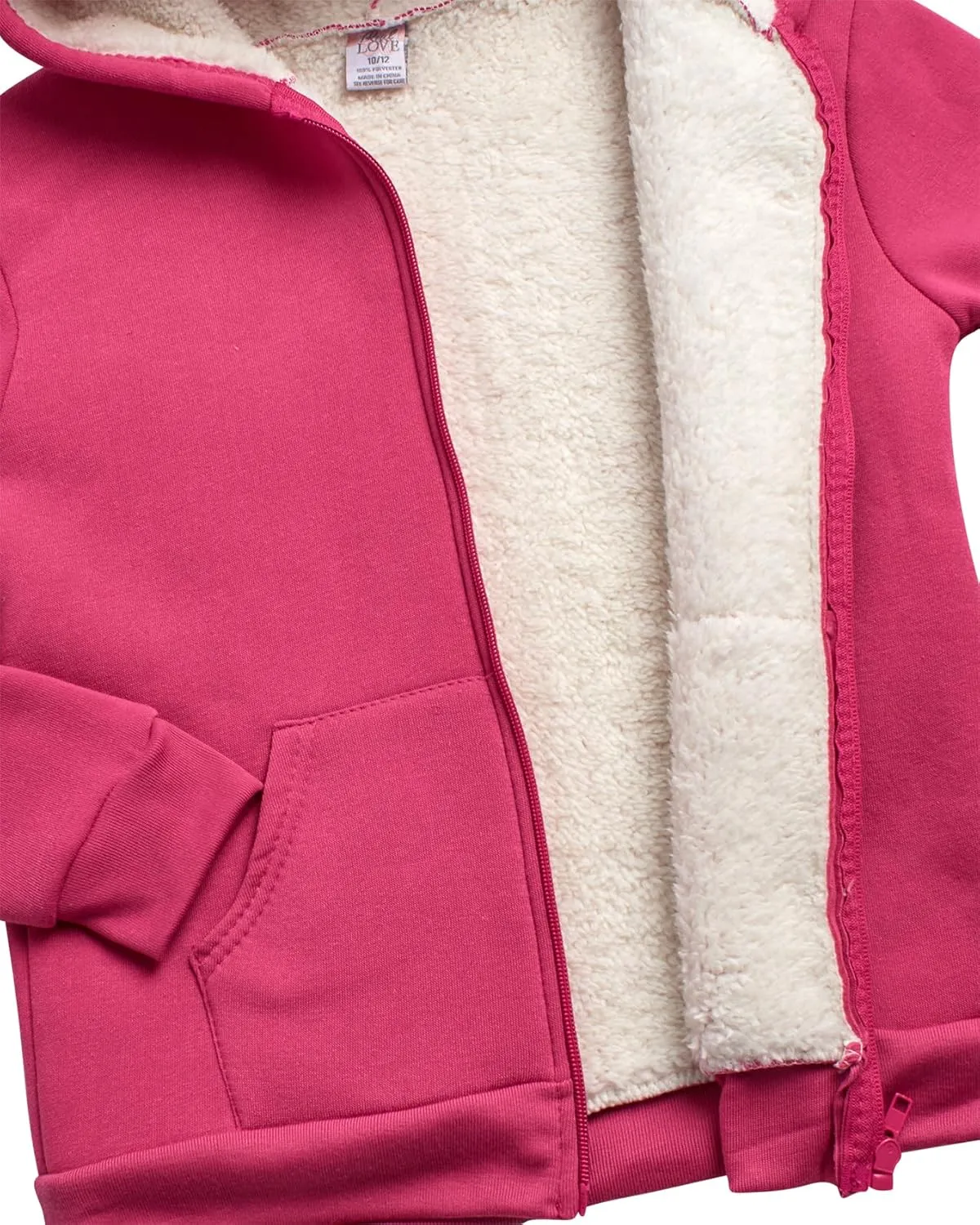 Real Love Girls' Jogger Set - 2 Piece Fully Sherpa Lined Fleece Zip Up Hoodie and Cargo Jogger Pants for Girls (5-16)