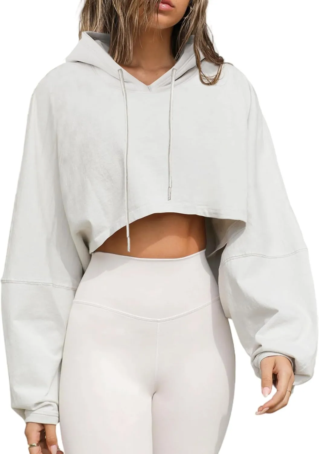 Remidoo Women's Hoodies Pullover Long Sleeve Cropped Sweatshirt Loose Shirt