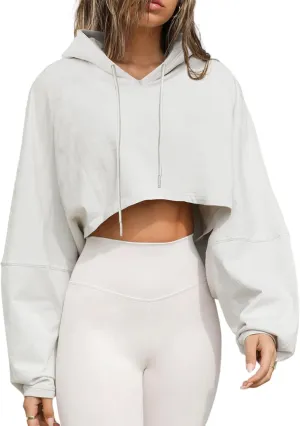 Remidoo Women's Hoodies Pullover Long Sleeve Cropped Sweatshirt Loose Shirt