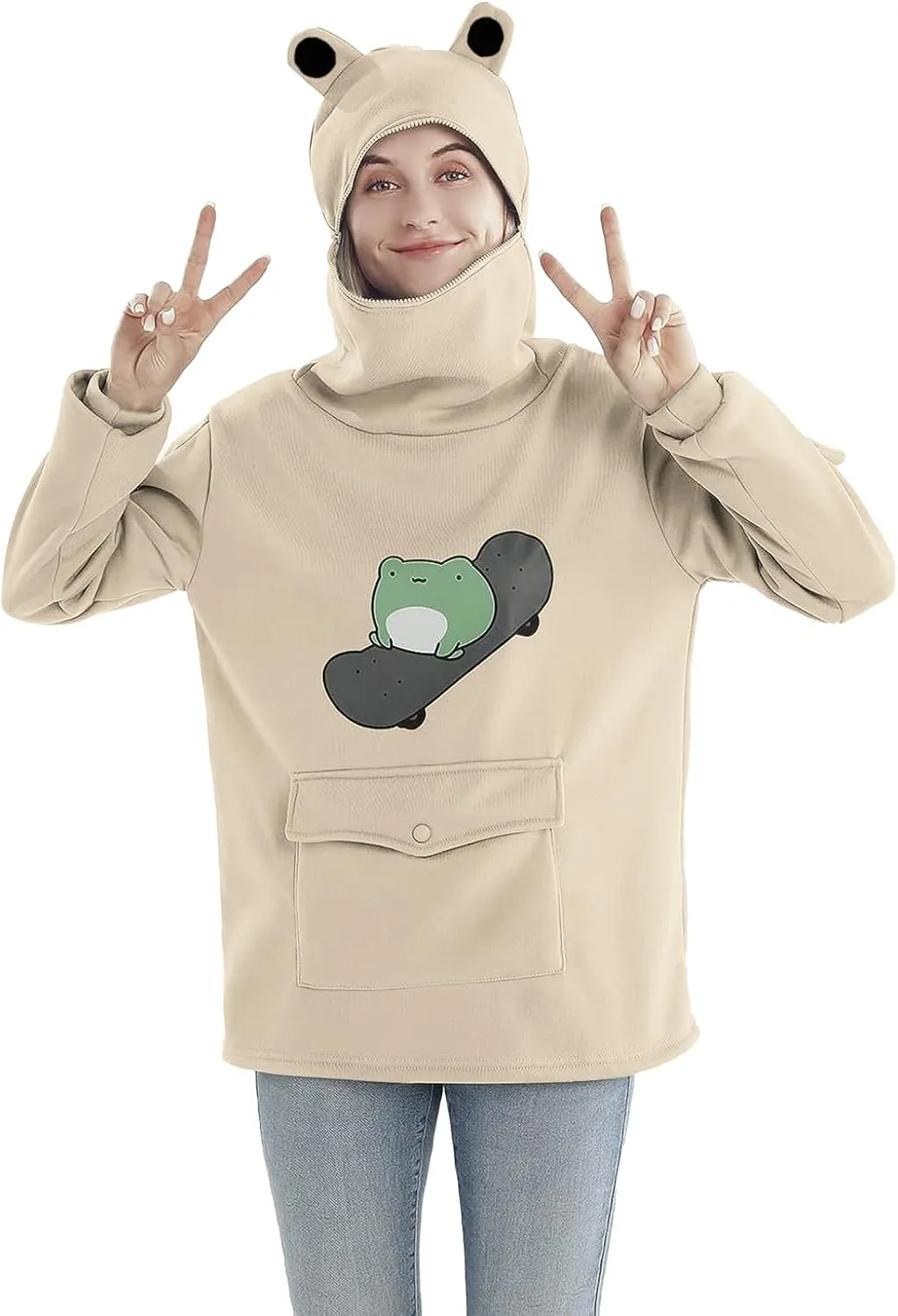 RGOSME Frog Hoodie Teen Girls Cute Oversized Graphic Hoodies Women Sweatshirt Cosplay Costume Pullover Tops