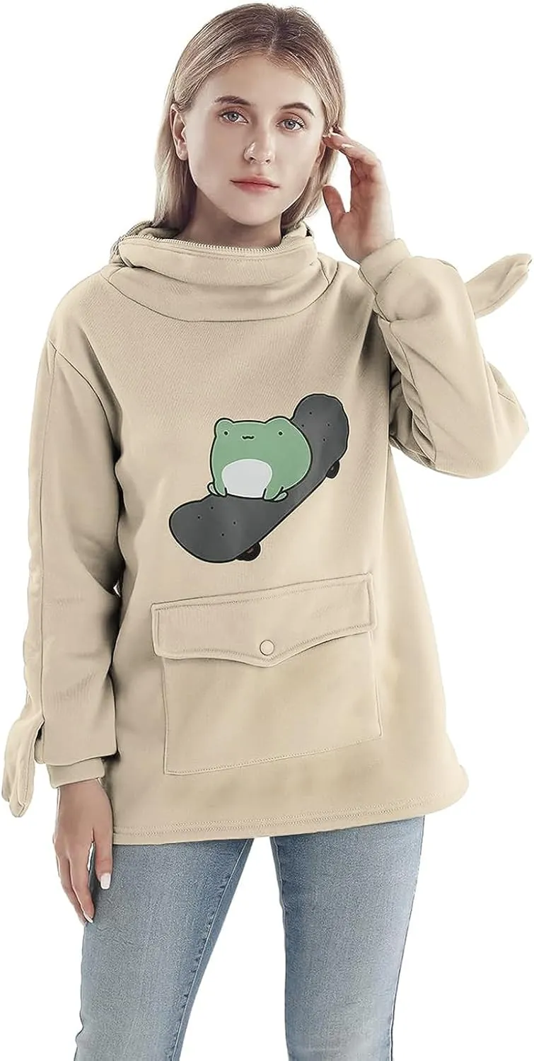 RGOSME Frog Hoodie Teen Girls Cute Oversized Graphic Hoodies Women Sweatshirt Cosplay Costume Pullover Tops