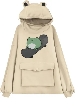 RGOSME Frog Hoodie Teen Girls Cute Oversized Graphic Hoodies Women Sweatshirt Cosplay Costume Pullover Tops